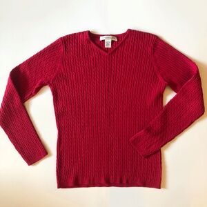NWOT Red Cable Knit V-Neck Sweater